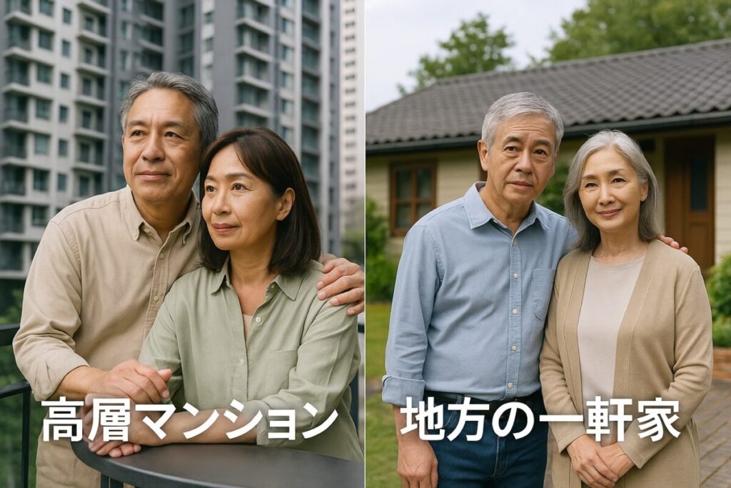 同じ60歳でも生活環境が違う2組の夫婦(都会の高層マンションと地方の一軒家)
