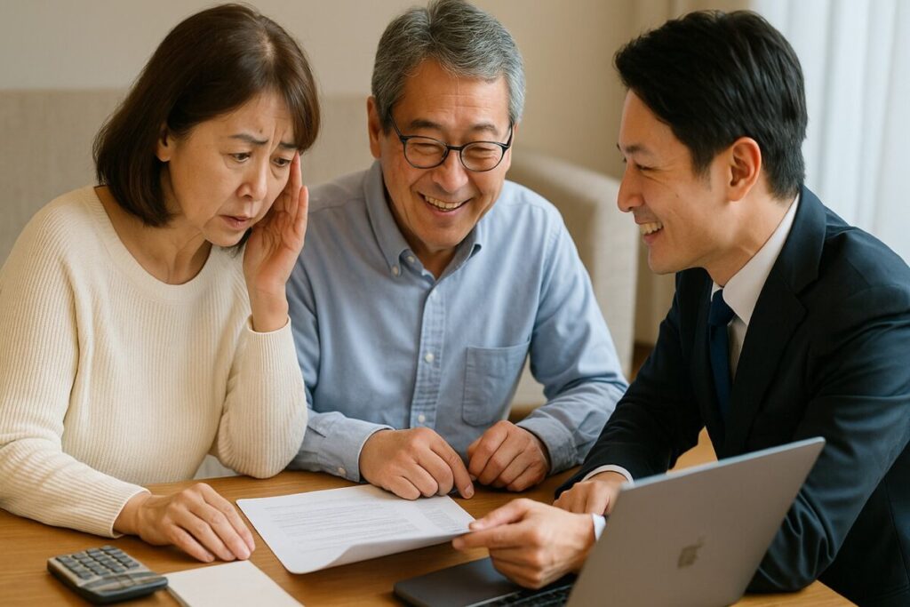 60代夫婦が税理士と相談している写真