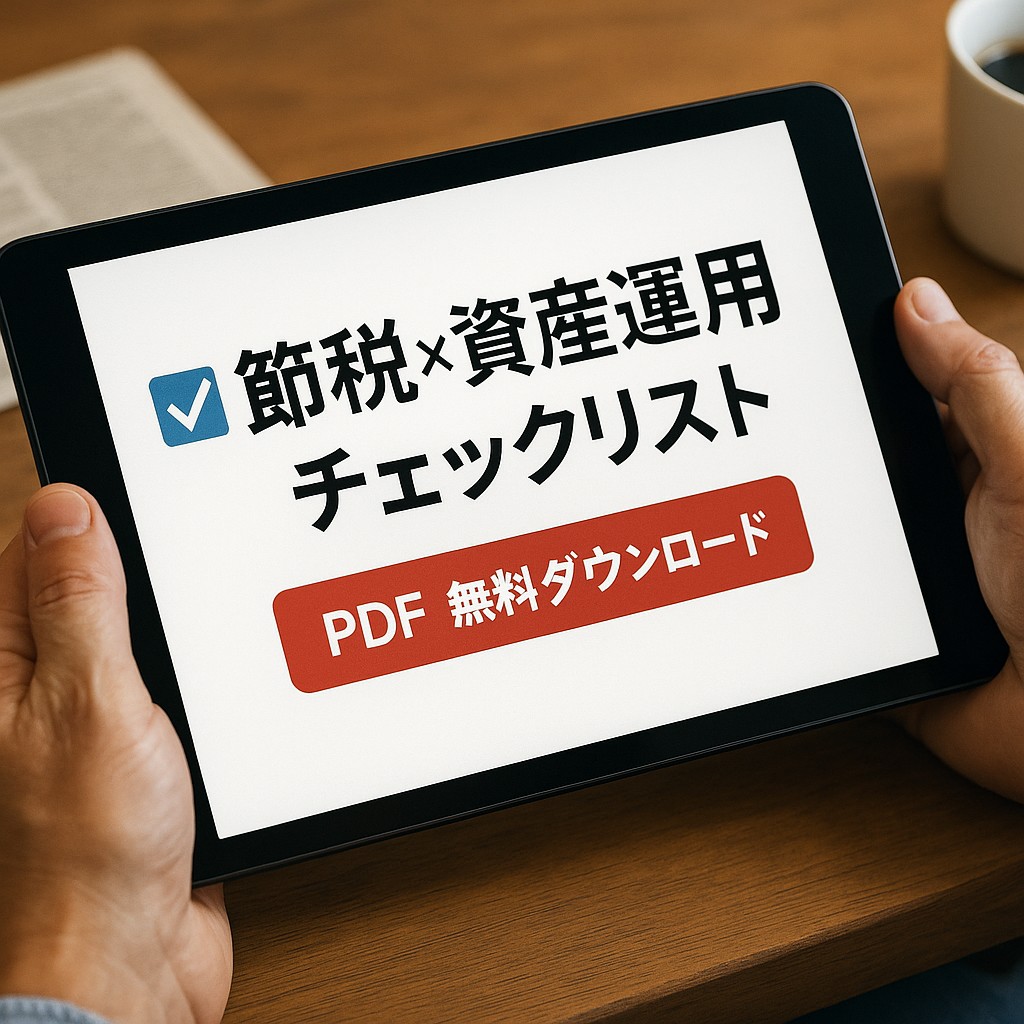 タブレット画面に「節税×資産運用チェックリスト」が映っている