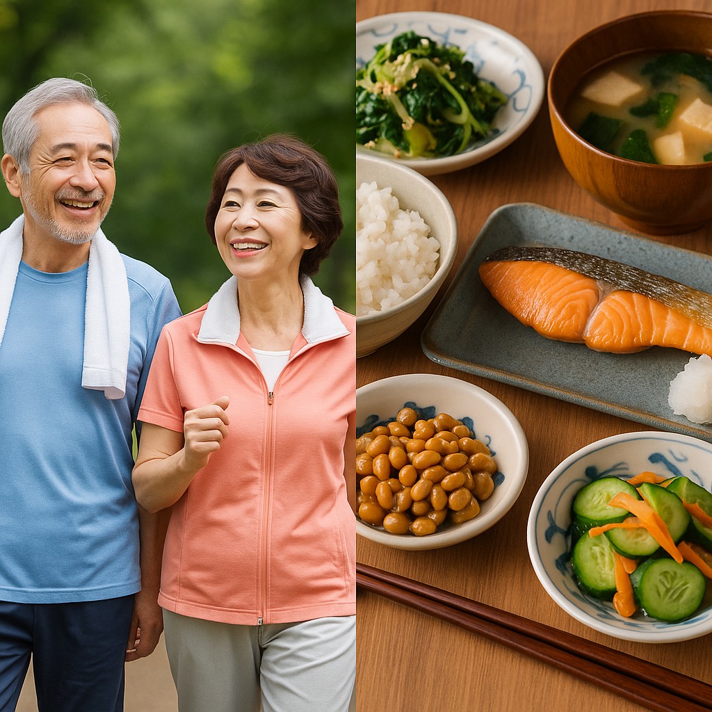 シニア夫婦がウォーキングや公園で軽い運動を楽しむ姿