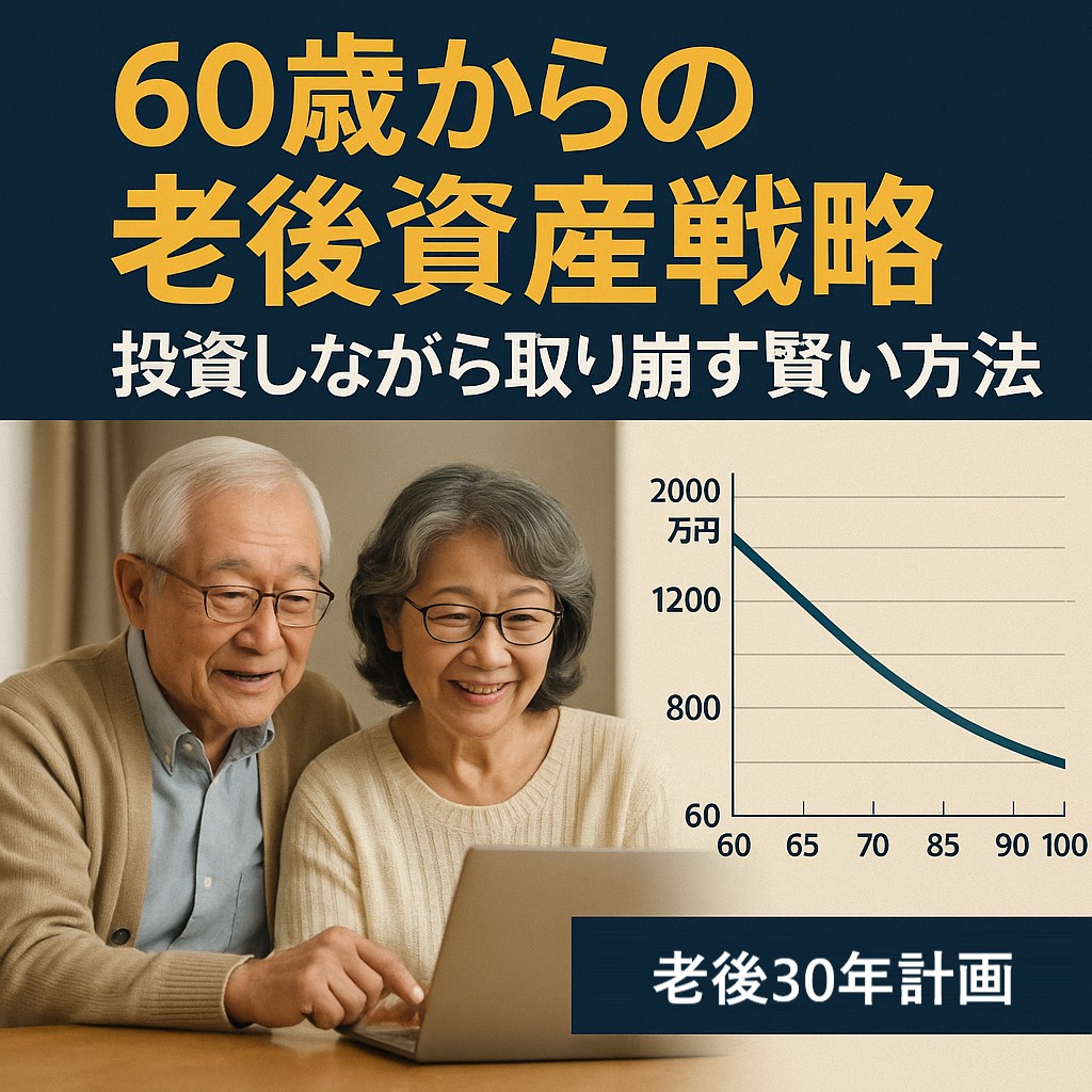 60代日本人夫婦がリビングテーブルでノートPCと家計簿を見ながら相談している