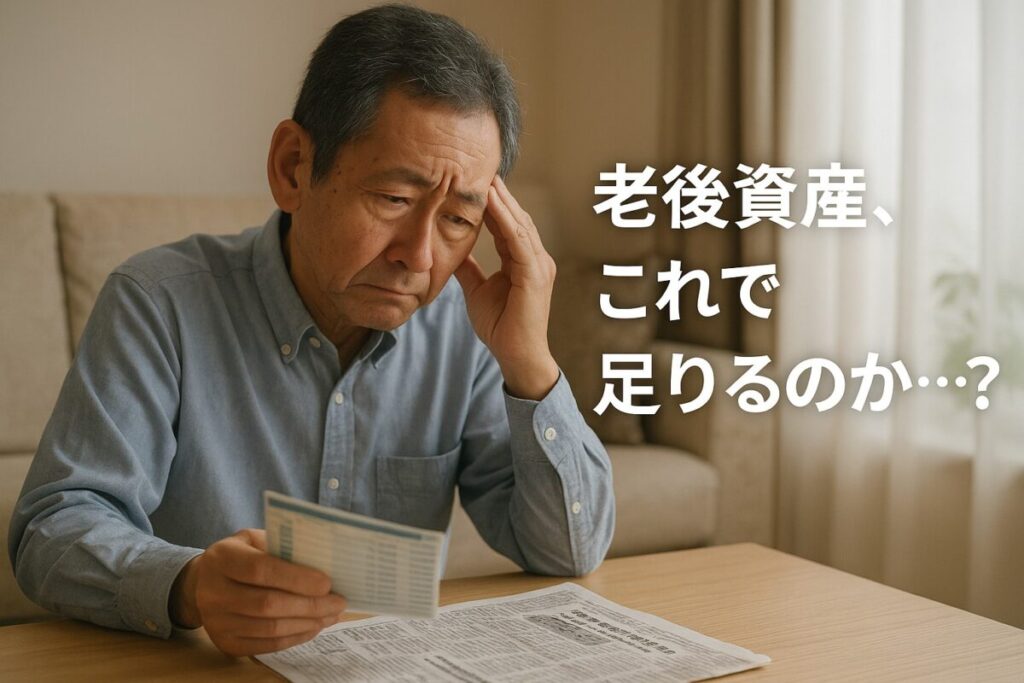 新聞や通帳を見ながらため息をつく日本人男性