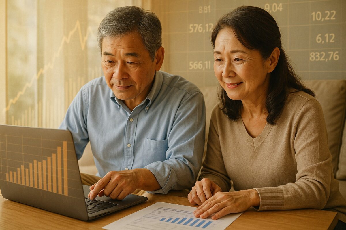 60代夫婦が退職金1000万円の運用計画を立てている様子