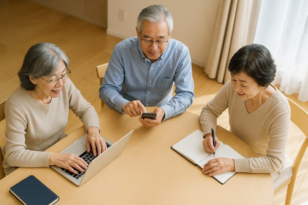 60代男女がそれぞれの方法で副業・投資を始めている様子