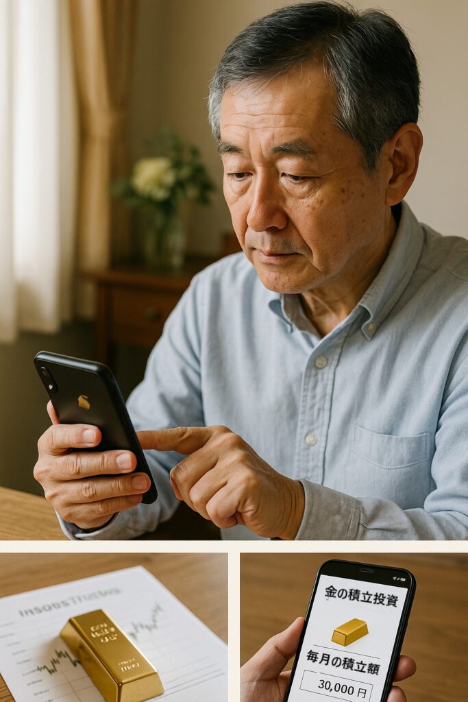 60代男性がスマホで“積立設定”をしている