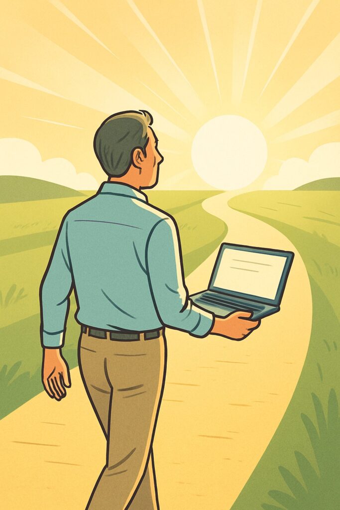 未来に向かって進む中高年男性