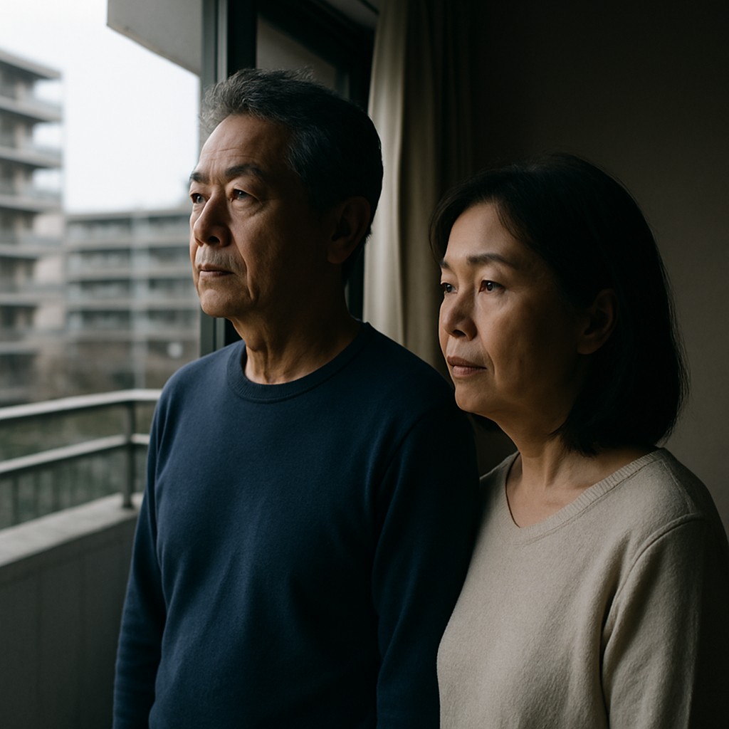 不安を抱える60代夫婦の後ろ姿