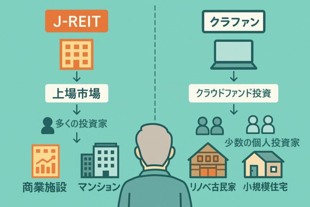 J-REITとクラファンの構造をイラストで比較