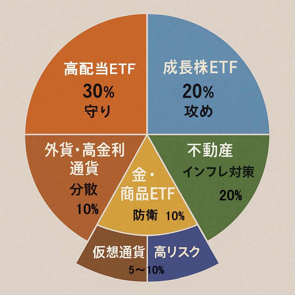 6分割された資産配分円グラフ＋一言コメント