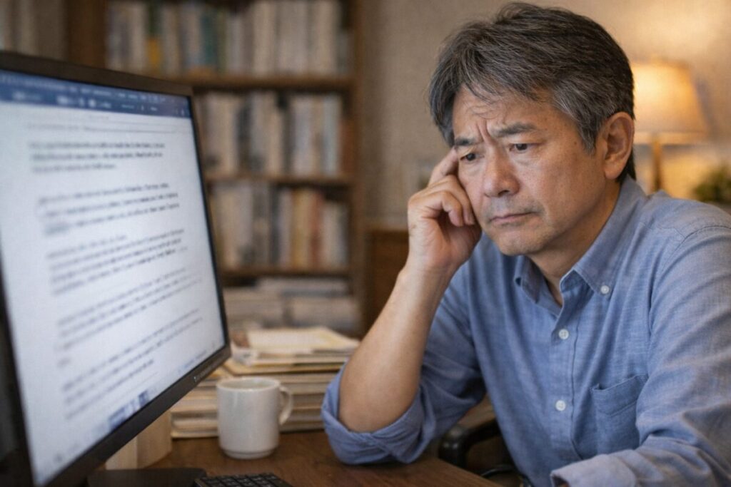 独学に不安を感じる50代日本人男性
