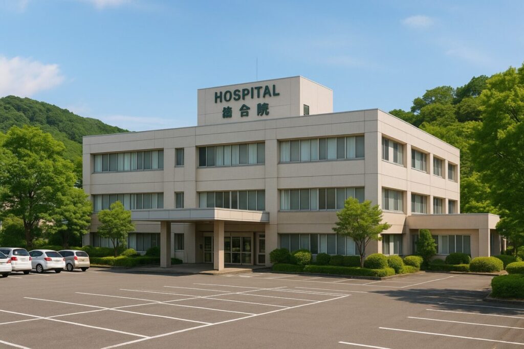 田舎の中規模総合病院の外観