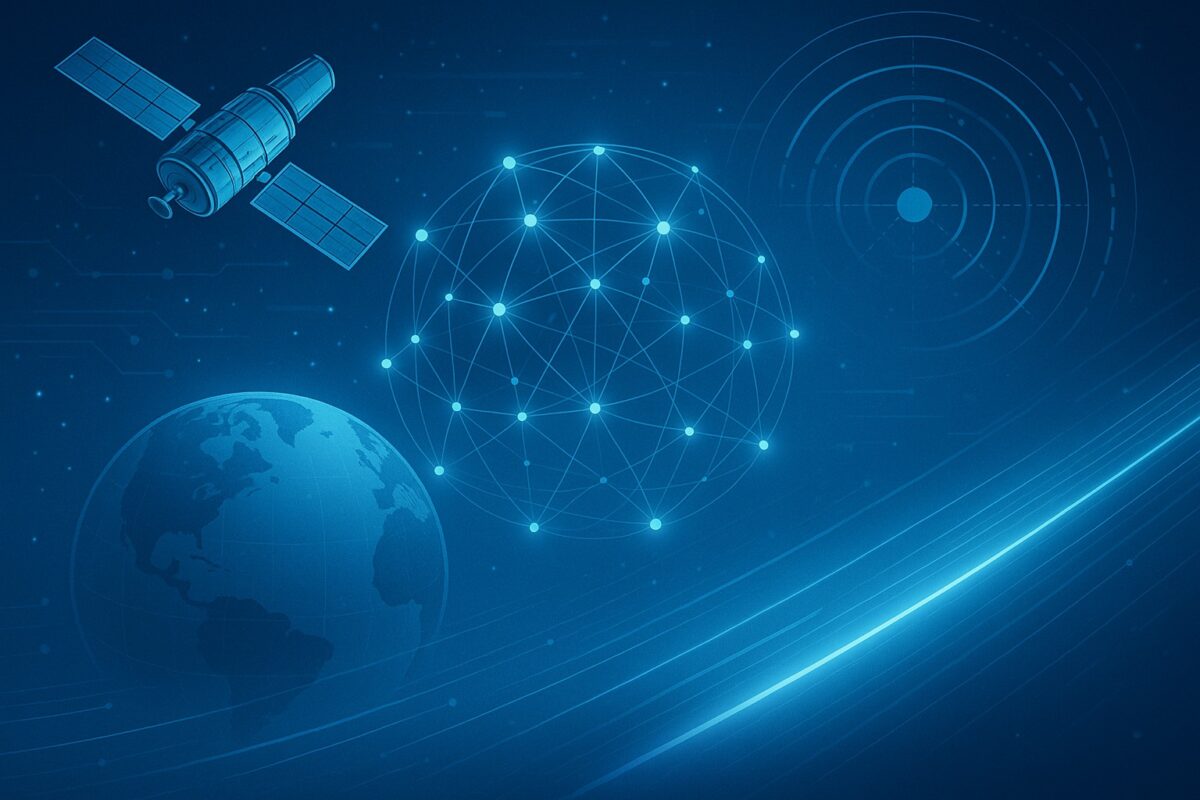 「宇宙 × 防衛 × 量子通信 × AI」が一枚で直感的に伝わる未来投資イメージ