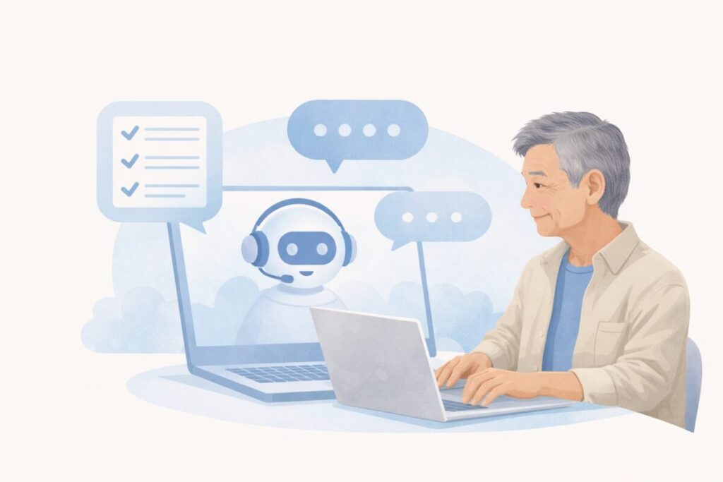 ChatGPTを使って事業承継の条件を整理する60代のイメージ