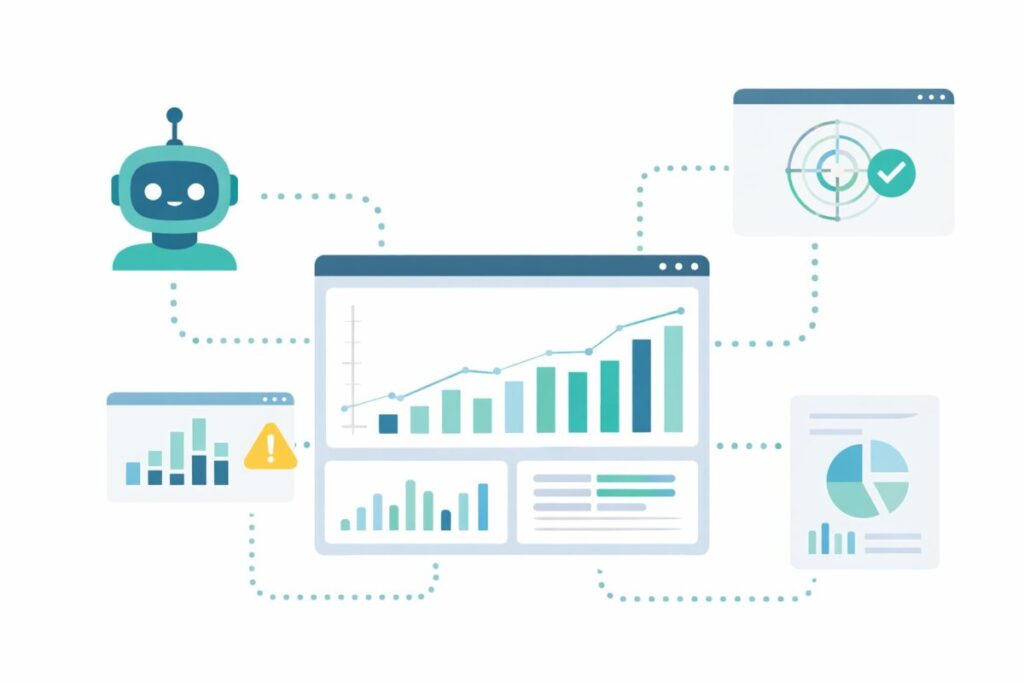 資産配分を監視し、警報を出すAIの仕組みを示したイメージ図