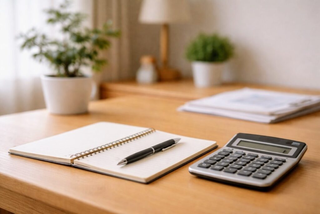 収入や税金を整理しようとする前の、静かな机の風景