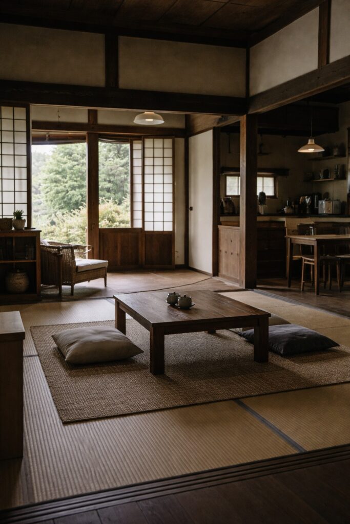 整えられているが、まだ使われ方が決まっていない田舎の家の室内