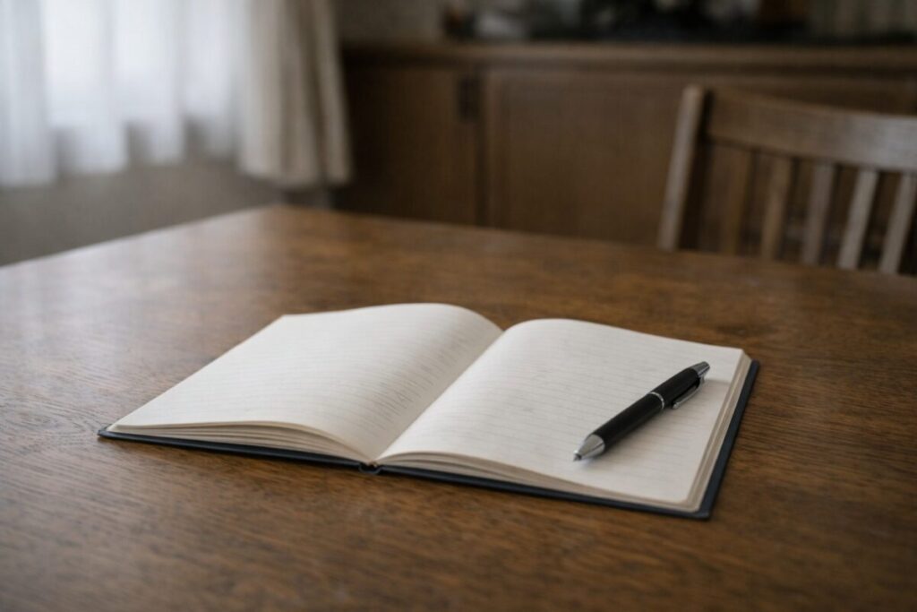 判断を整理するためのノートとペン