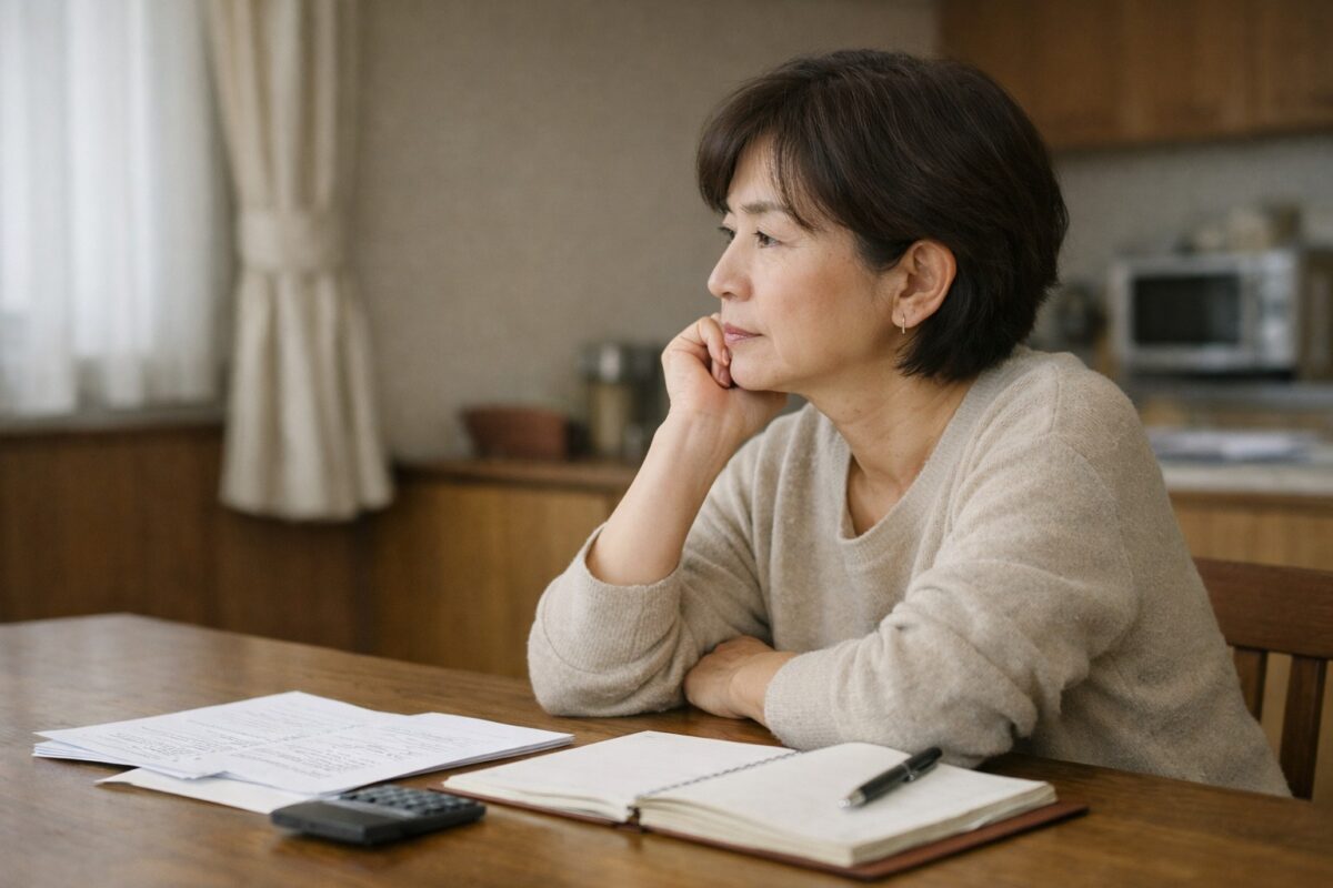 年金の判断について自宅で静かに考え込む50代日本人