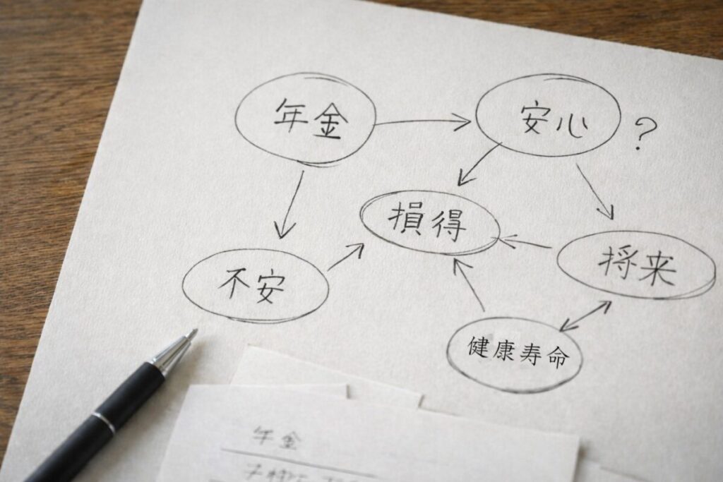 年金判断に関する考えが整理されていない状態を表したメモ