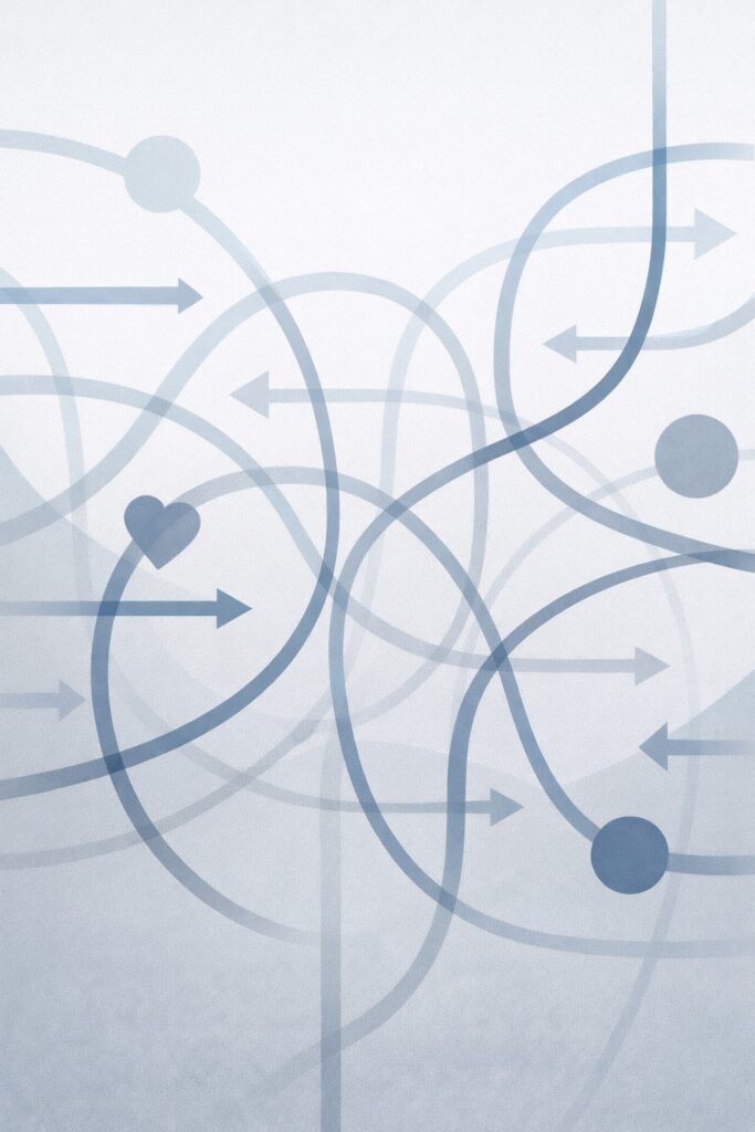 感情や情報が交差する構造を表した抽象イラスト