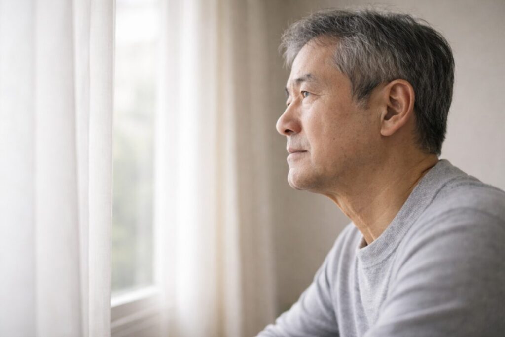 窓の外を見ながら静かに考える横顔