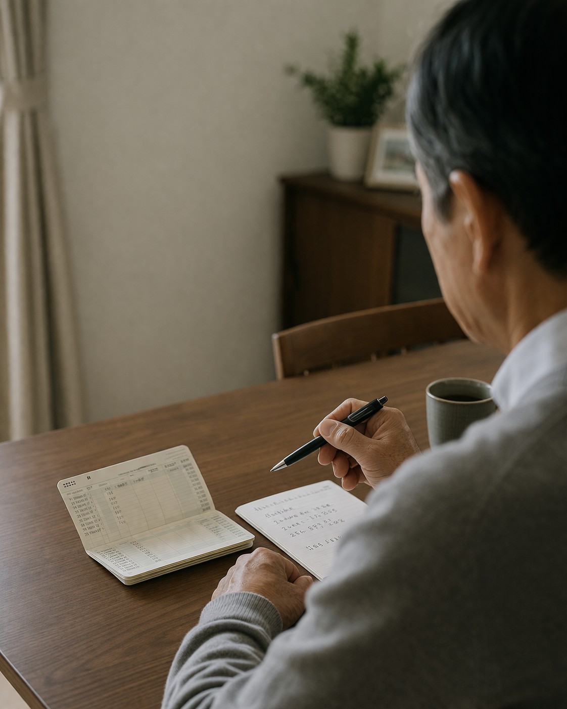 60代男性が通帳とメモを前に手が止まる瞬間