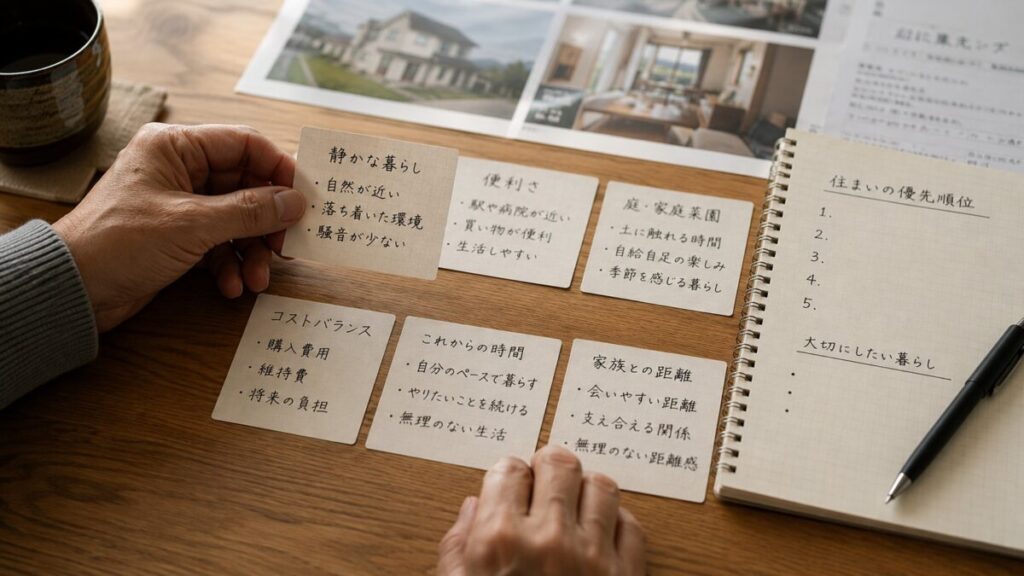 住まい比較メモを整理する60代の手元
