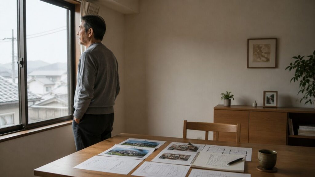 静かな部屋で住まいを考える60代男性