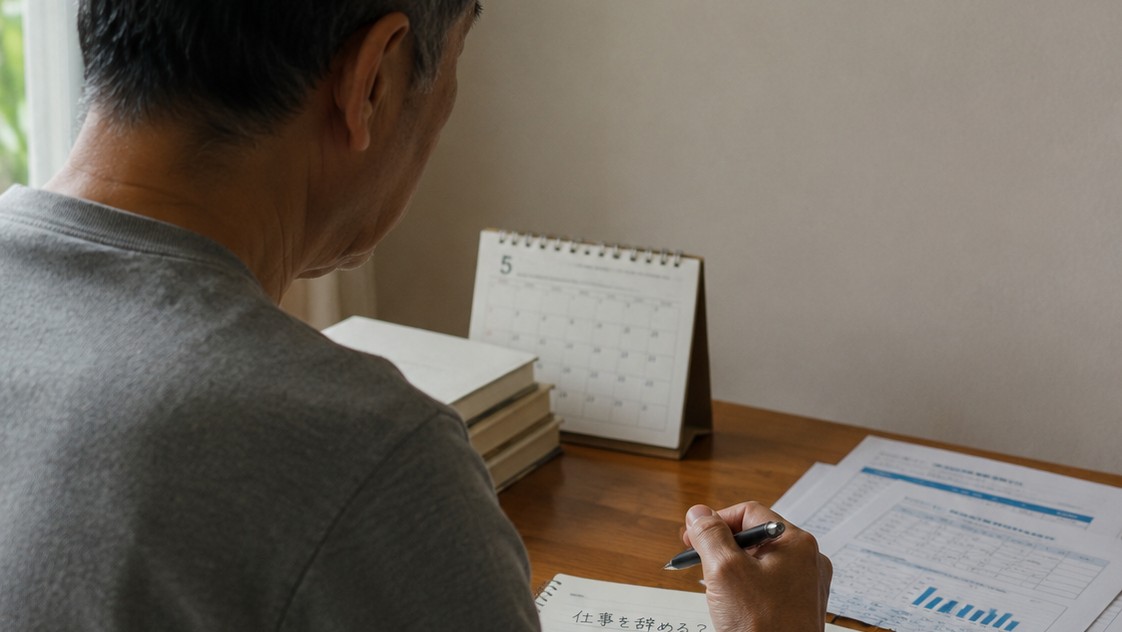 仕事を辞めるか迷い手が止まる60代男性