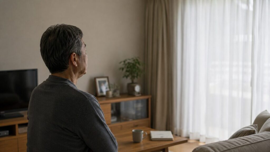同じ家にいながら考え込む60代男性
