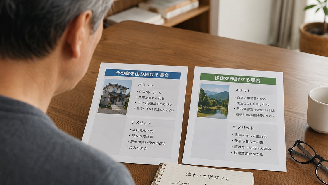 住み続けるか移住するかを比較しながら考える60代男性