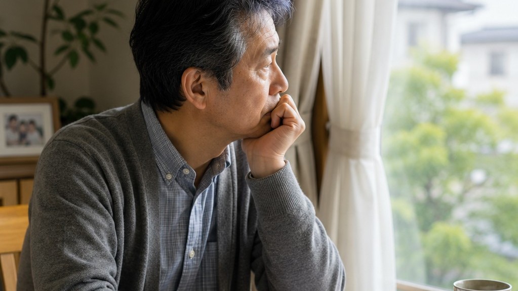 親の介護書類を前に考え込む60代男性